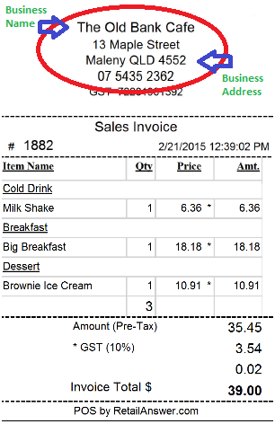 business name on receipt